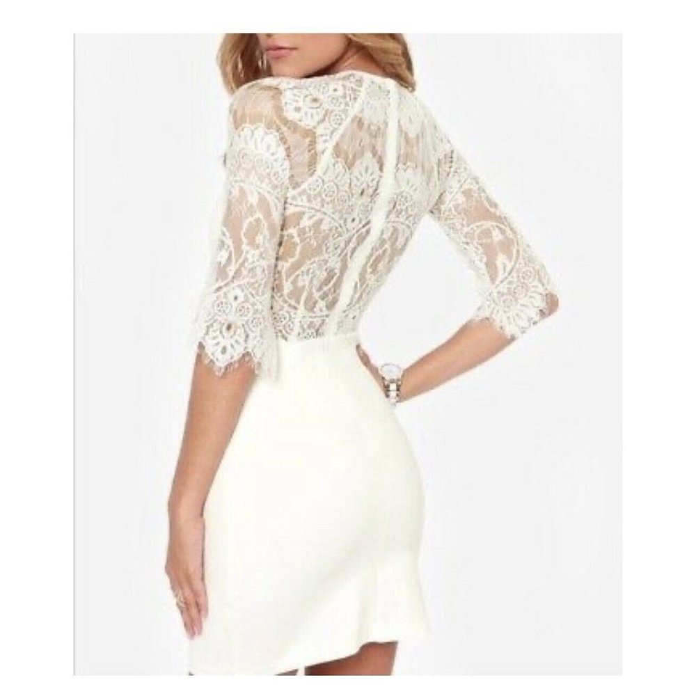 BB Dakota Dress Womens Sz Medium White Off-White Lace Wedding Short New NYE - Picture 2 of 11